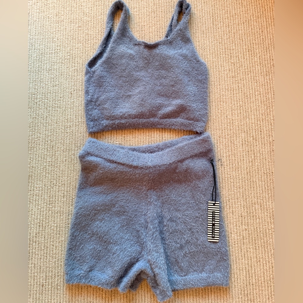 Fuzzy Knit set in Light Gray/blue